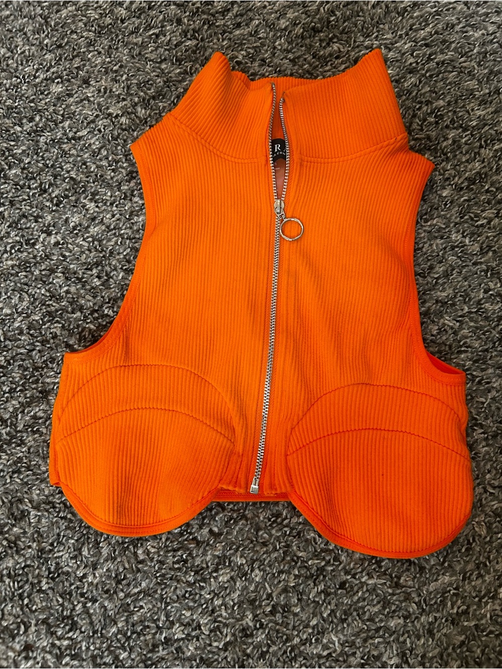 Orange Ribbed Zip Front Crop Top